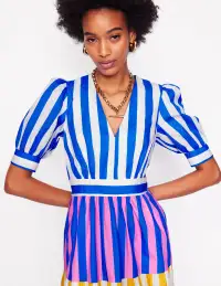 Bella Puff Sleeve Maxi Dress-Kingfisher Blue Stripe(Petite,2)