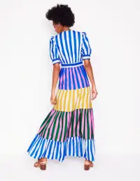 Bella Puff Sleeve Maxi Dress-Kingfisher Blue Stripe(Petite,2)
