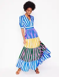 Bella Puff Sleeve Maxi Dress-Kingfisher Blue Stripe(Petite,2)