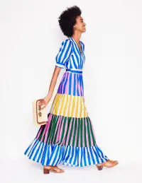 Bella Puff Sleeve Maxi Dress-Kingfisher Blue Stripe(Petite,2)
