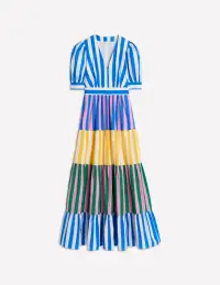 Bella Puff Sleeve Maxi Dress-Kingfisher Blue Stripe(Petite,2)