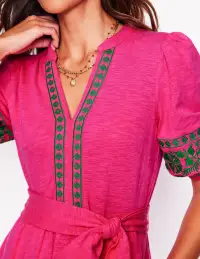 Amara Embroidered Jersey Dress-Pink Peony(Petite,2)