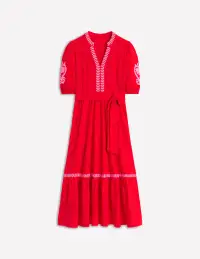 Amara Embroidered Jersey Dress-Poppy Red. Pink Peony(Petite,2)