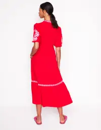 Amara Embroidered Jersey Dress-Poppy Red. Pink Peony(Petite,2)