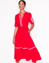 Amara Embroidered Jersey Dress-Poppy Red. Pink Peony(Petite,2)
