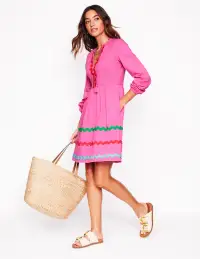 Corinna Ric Rac Jersey Dress-Sorbet Pink(Regular,2)