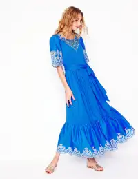 Isabel Broderie Mix maxi Dress-Cerulean Blue(Petite,2)