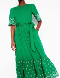 Isabel Broderie Mix maxi Dress-Rich Emerald(Petite,2)