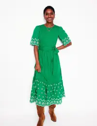 Isabel Broderie Mix maxi Dress-Rich Emerald(Petite,2)