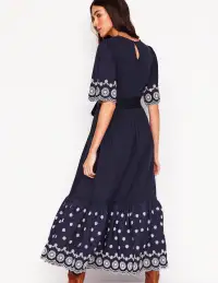 Isabel Broderie Mix maxi Dress-Navy(Petite,2)
