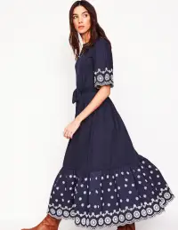 Isabel Broderie Mix maxi Dress-Navy(Petite,2)