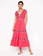 Eloise Embroidered Midi Dress-Camelia Pink(Petite,2)