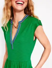 Chloe Embroidered Short Dress-Rich Emerald(Petite,2)