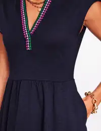 Chloe Embroidered Short Dress-Navy(Petite,2)