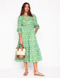 Elena Tiered Cotton Midi Dress-Paradise Green. Ivy Trellis(Petite,2)