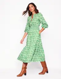 Elena Tiered Cotton Midi Dress-Paradise Green. Ivy Trellis(Petite,2)