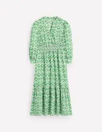 Elena Tiered Cotton Midi Dress-Paradise Green. Ivy Trellis(Petite,2)