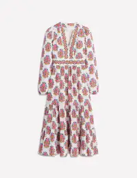 Violet Cotton Midi Dress-Ivory. Wildflower Stamp(Petite,2)