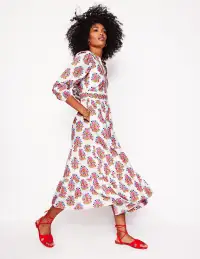 Violet Cotton Midi Dress-Ivory. Wildflower Stamp