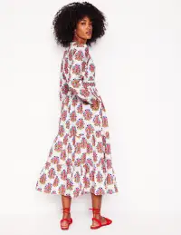 Violet Cotton Midi Dress-Ivory. Wildflower Stamp(Petite,2)