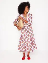 Violet Cotton Midi Dress-Ivory. Wildflower Stamp(Petite,2)
