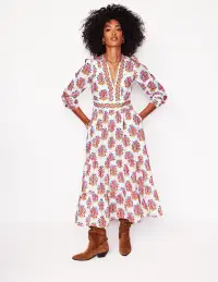 Violet Cotton Midi Dress-Ivory. Wildflower Stamp(Petite,2)