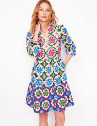 Esme Linen Short Dress-Multi. Bloom Geo