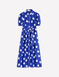 Alexa Linen Maxi Shirt Dress-Bright Blue. Abstract Dot(Petite,2)
