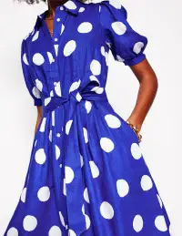 Alexa Linen Maxi Shirt Dress-Bright Blue. Abstract Dot(Petite,2)