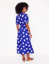 Alexa Linen Maxi Shirt Dress-Bright Blue. Abstract Dot(Petite,2)