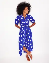Alexa Linen Maxi Shirt Dress-Bright Blue. Abstract Dot(Petite,2)