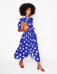 Alexa Linen Maxi Shirt Dress-Bright Blue. Abstract Dot(Petite,2)