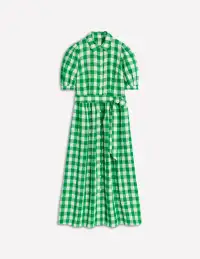 Alexa Linen Maxi Shirt Dress-Rich Emerald Gingham(Petite,2)