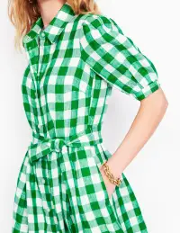 Alexa Linen Maxi Shirt Dress-Rich Emerald Gingham(Petite,2)