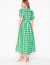 Alexa Linen Maxi Shirt Dress-Rich Emerald Gingham(Petite,2)