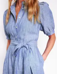 Alexa Linen Maxi Shirt Dress-Grey Blue Chambray(Petite,2)