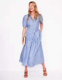 Alexa Linen Maxi Shirt Dress-Grey Blue Chambray(Petite,2)