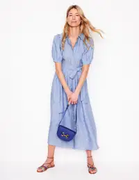 Alexa Linen Maxi Shirt Dress-Grey Blue Chambray(Petite,2)