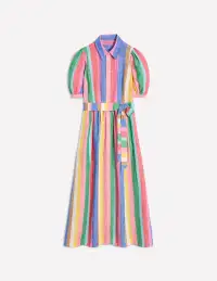 Alexa Linen Maxi Shirt Dress-Bright Rainbow Stripe(Petite,2)