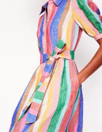 Alexa Linen Maxi Shirt Dress-Bright Rainbow Stripe(Petite,2)
