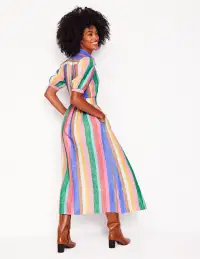 Alexa Linen Maxi Shirt Dress-Bright Rainbow Stripe(Petite,2)