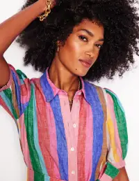 Alexa Linen Maxi Shirt Dress-Bright Rainbow Stripe(Petite,2)