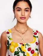 Square Neck Linen Midi Dress-Ivory. Cherries and Lemons(Petite,2)