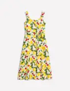 Square Neck Linen Midi Dress-Ivory. Cherries and Lemons(Petite,2)