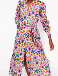 Mia Tiered Shirt Dress-Ivory.  Decorative Dandelion(Petite,2)