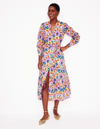 Mia Tiered Shirt Dress-Ivory.  Decorative Dandelion(Petite,2)