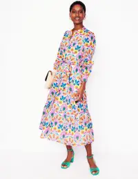 Mia Tiered Shirt Dress-Ivory.  Decorative Dandelion(Petite,2)