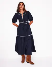 Rhea Embroidered Midi Dress-Navy(Petite,2)