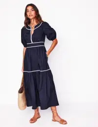 Rhea Embroidered Midi Dress-Navy(Petite,2)