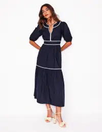 Rhea Embroidered Midi Dress-Navy(Petite,2)